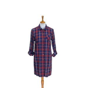 Tommy Hilfiger Womens Button Down Plaid Shirt Dress Blue Size M Preppy Academia